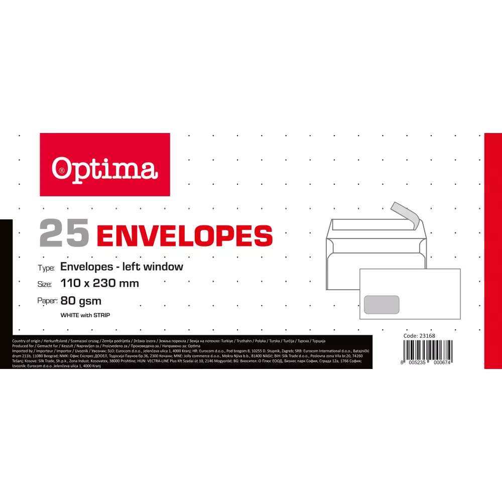 OPTIMA KOVERTA 11*23 LEVI PROZOR 25/1